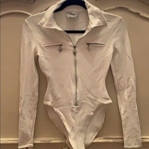versace bodysuit w silver zippers